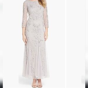 Pisarro Nights Silver Beaded & Sequined A-Line Gown - Size 12